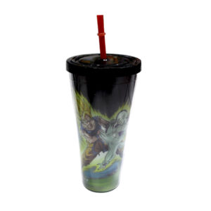 Vaso con popote y tapa de plastico con diseño de dragon ball saga de freezer con capacidad de 24oz