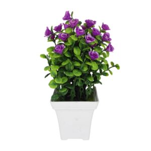 1pza Maceta chica cuadrada con planta artificial-mini rosas moradas / zy-pz102