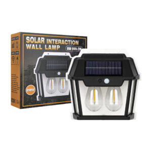 Lámpara impermeable de pared para exteriores con 2 focos y panel solar 28w / solar interaction wall lamp / ze-2164