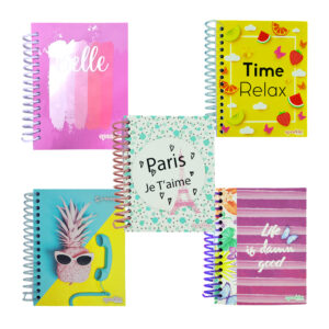 Libreta pocket sparkle de 100 hojas, semirrígida, espiral de plástico, 10.5x14cm, variedad de diseños / 629787 / spppd100-000127