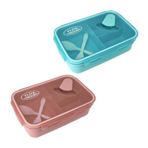 Tupper rectangular con tapa transparente, 3 compartimientos y 2 cubiertos, variedad de colores / yijia lunch box / 0506