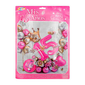 Kit decorativo de mis 15 años con 55 globos de diversos tamaños y tira cadena transparente, variedad de diseños / rui xi / bq486