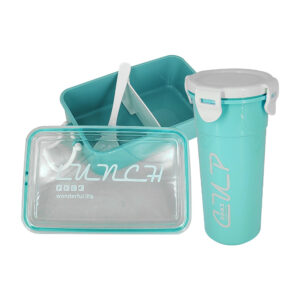 Tupper rectangular con divisor y cuchara + vaso de 500ml con tapa, variedad de colores / lunch / cup / 24-fh-3019