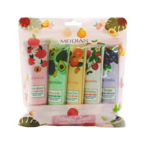 Paquete con 5 cremas hidratantes para manos con aroma y estampados frutales 30g / meidián / 8596