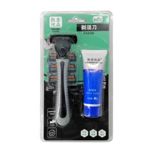 Rastrillo desechable con 3 cabezales de 3 hojas intercambiables y crema para afeitar de 30g / m1058-2f-47