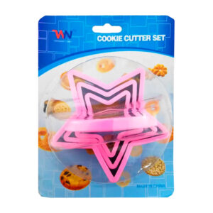 Blíster con 3 moldes metálicos para hacer galletas en forma de estrella / cookie cutter set / m198-1f-4