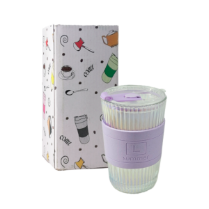Vaso transparente de vidrio con efecto tornasol + tapa y banda de plástico, 13cm, variedad de colores / ro-sw10