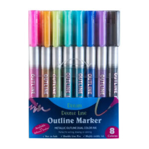 Paquete con 8 marcadores plumones metálicos tipo glitter de colores / dream double line