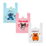 Paquete con 50 bolsas plásticas de camiseta, diseño de personajes animados, 30x26.5cm, variedad de colores / bol / bolsa multifuncional