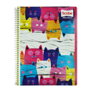 Libreta cuaderno profesional scribe mega plus de raya con 100 hojas, espiral metálico y liso o con diseño, variedad de modelos y colores / 7510 / 7970