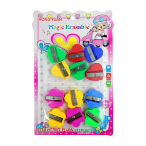 Blíster con 12 sacapuntas en forma de corazón y flor, variedad de colores / magic erasable / 22102