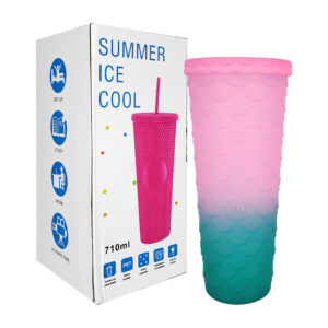 Vaso de acrílico diseño escamas de sirena 3d bicolor terminado mate 710ml, variedad de colores / bz7121