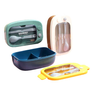 Tupper rectangular con 2 compartimentos y cubiertos / gourmet health / fh127