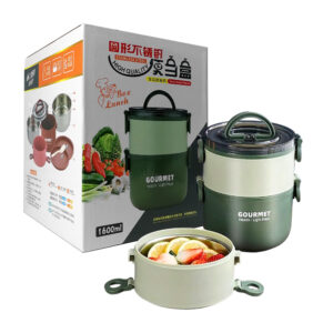 Tupper térmico de 2 niveles con revestimiento de acero inoxidable + cuchara y agarradera 1600ml / gourmet