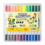 Estuche transparente con 12 marcadores plumones doble punta, de colores / water color pens / 69-24