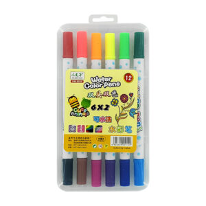 Estuche transparente con 6 marcadores plumones doble punta, de colores / water color pens / 69-12