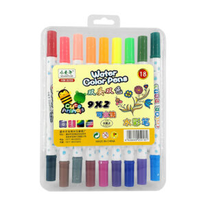 Estuche transparente con 9 marcadores plumones doble punta, de colores / water color pens / 69-18