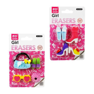 Blíster con 4 borradores en forma de accesorios para niñas, variedad de modelos / girl / qh-8320