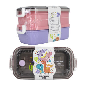 Tupper de 2 niveles con bandeja metálica con capacidad 700ml y estampado de dinosaurios, variedad de colores / dinosaur cub