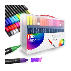 Estuche con 100 marcadores plumones doble punta de colores / 100 colours pen / 001-100
