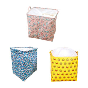 Cesto rectangular plegable tipo bolsa de tela con estampado y 2 asas, 32x42x51cm, variedad de modelos / ze-1009