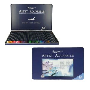 Estuche metálico con 36 lápices de colores profesionales solubles en agua para colorear / artist-aquarelle