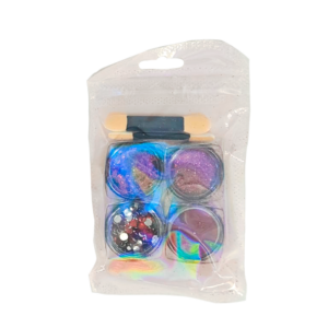Paquete con 4 frascos de glitter y pedrería decorativa + 2 brochas aplicadoras para uñas, variedad de colores / zxq01779
