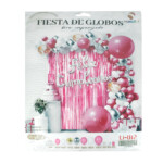 Kit decorativo para fiesta con diversos globos de látex, letrero feliz cumpleaños, 2 globos en forma de vaca, cortina metálica + accesorios / li-012