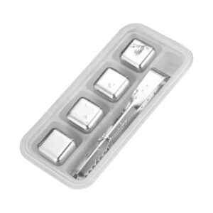 Estuche de 4 hielos metálicos reutilizables para bebidas y pinzas / n3-039