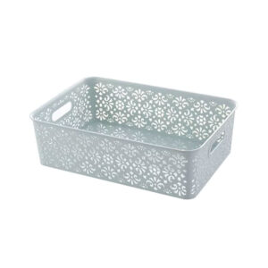 Caja cesta de plástico para almacenamiento con diseño ranurado 32x21x10cm / snh19