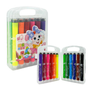 Estuche 12 marcadores plumones con mini sello de distintas figuras, variedad de colores / zs-230-12 / b2174