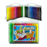 Estuche transparente de 24 plumones marcadores con mini sello de figuras y agarradera, variedad de colores / bolun 608