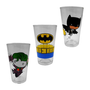 1pza vaso transparente redondo de vidrio con capacidad de 480ml y estampado de batman / h3-vr371