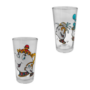 1pza Vaso transparente redondo de vidrio con capacidad de 480ml y estampado de la tetera de la bella y la bestia, variedad de modelos / h4-vrt15