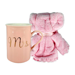 Set de regalo en caja transparente con toalla pequeña en forma de oso y taza con diseño, variedad de colores / lu5279