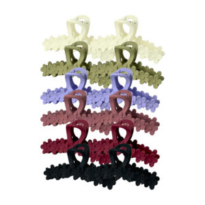 Paquete con 12 pinzas de plástico para el cabello con diseño cadena de flores en mate, variedad de colores / y-10-37
