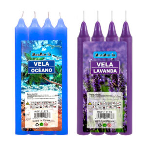 Paquete con 4 velas de cera largas con aroma, 18.5cm, variedad de esencias / 11176 / 11177
