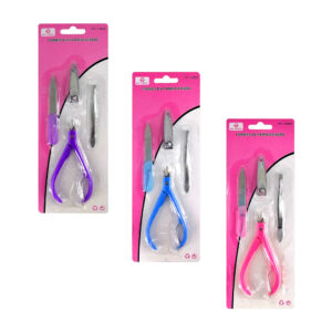 Blíster con cortaúñas, alicate, lima de uñas y pinzas para manicure, variedad de colores / ht-13959