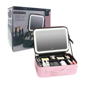 Cosmetiquera cuadrada con espejo touch con luz led y 11 compartimientos, 25cm, variedad de colores / cosmetic club / 17179