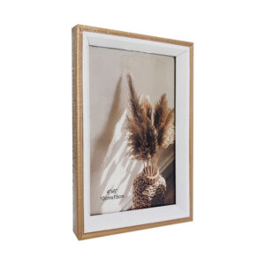 Portarretrato rectangular de madera con marco dorado + blanco de 10x15cm / ro-50111