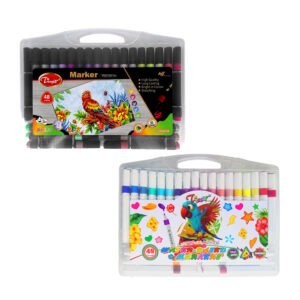 Estuche tipo maletín transparente con 48 marcadores plumones lavables, de colores / marker / td8299-48 / 8566-48