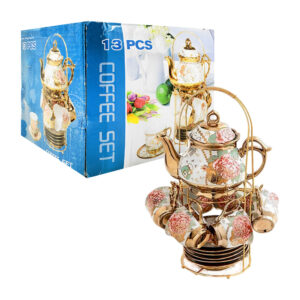 Juego de té o café de cerámica estilo europeo con soporte dorado, 13 piezas / coffee set / lu8418 / lu8416 / lu8417
