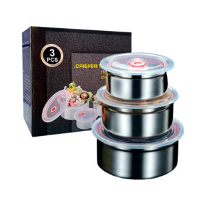 Juego de 3 tuppers redondos herméticos de acero con diversos tamaños / crisper three-piece