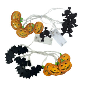 Serie guirnalda led de pila con diseño de calabazas y calaveras negras o murciélagos, variedad de modelos / bt-1905