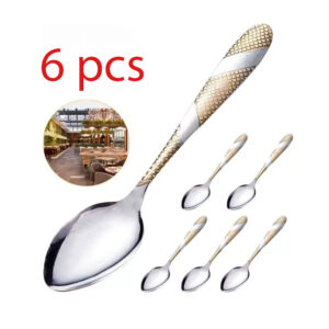 Paquete de 6 cucharas metálicas con diseño de rombos dorados / kc42425