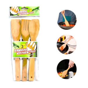 Juego de 3 utensilios para cocina con espátulas y palas de bambú / bamboo kitchen tools / e4154