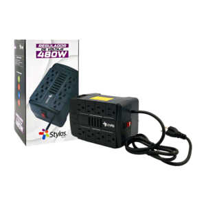 Regulador de voltaje stylos con 4 contactos con protección de voltaje automático y 4 contactos para sobretensiones, luces led, 156x105x100mm, 480w / sre480b