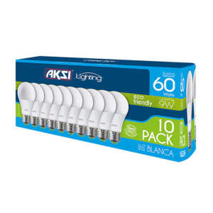 Paquete 10 focos bombillas leds ahorradores de luz blanca aksi con consumo de 9w / 129026
