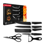 Juego de 4 cuchillos metálicos ondulados con pelador y tijeras metálicas con mango de plástico y efecto de cuero / er-0238a / dainayouth / 41013 / x26 / k-623 / 41015 / 41016