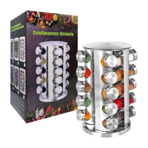 Organizador especiero condimentero giratorio metálico con 20 frascos de cristal / spice carousel / hls-1018